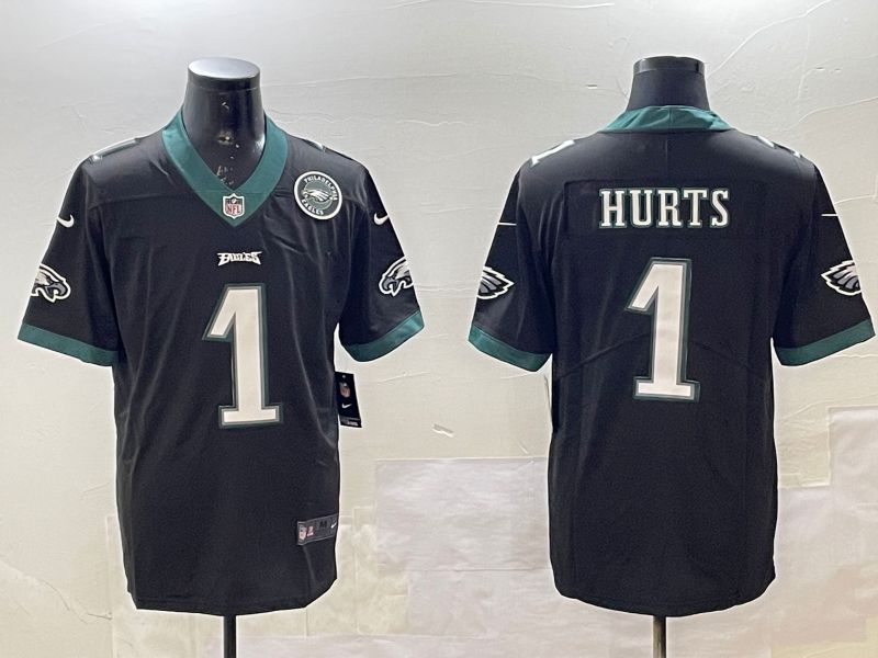 Men Philadelphia Eagles #1 Hurts Black 2025 Nike Vapor Limited NFL Jersey style 3